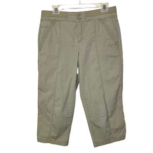 Tan Khaki Ankle Cotton Elastic Band Cropped Capri Pants 10 Summer Casual Basic
